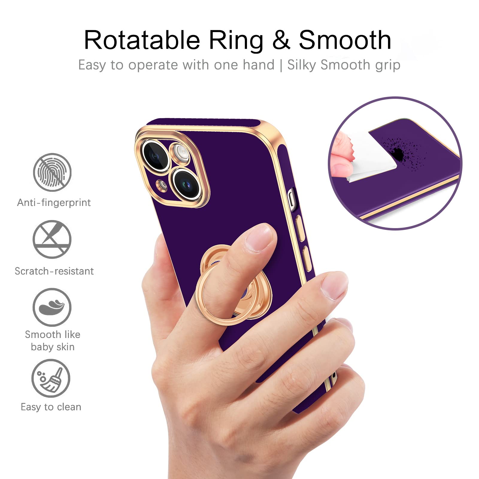 Veningo Compatible With Apple 14 Case,Phone Case For 14,Slim Fit Soft 360 Ring Holder Kickstand Magnetic Car Mount Supported Eas